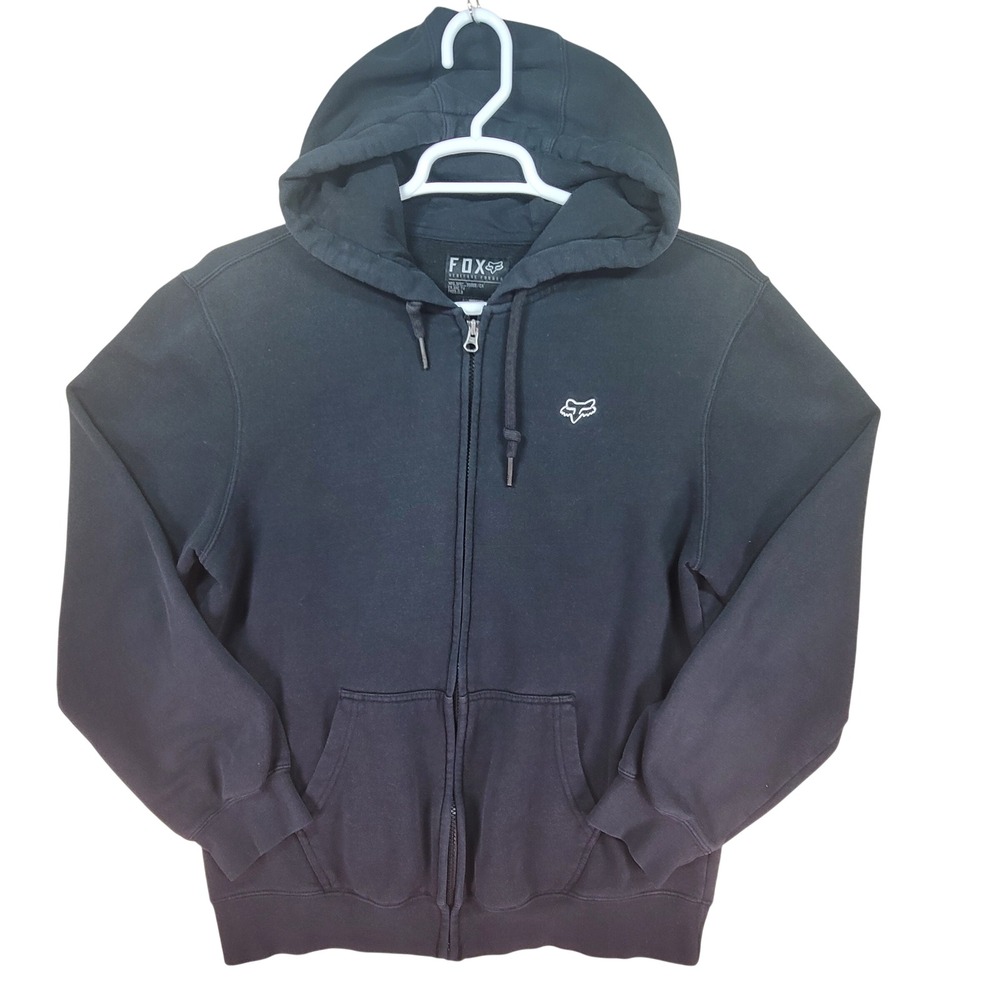 Fox Racing Zip Up Hoodie Mens M Black Full Zip Heritage Forged Logo 14627
